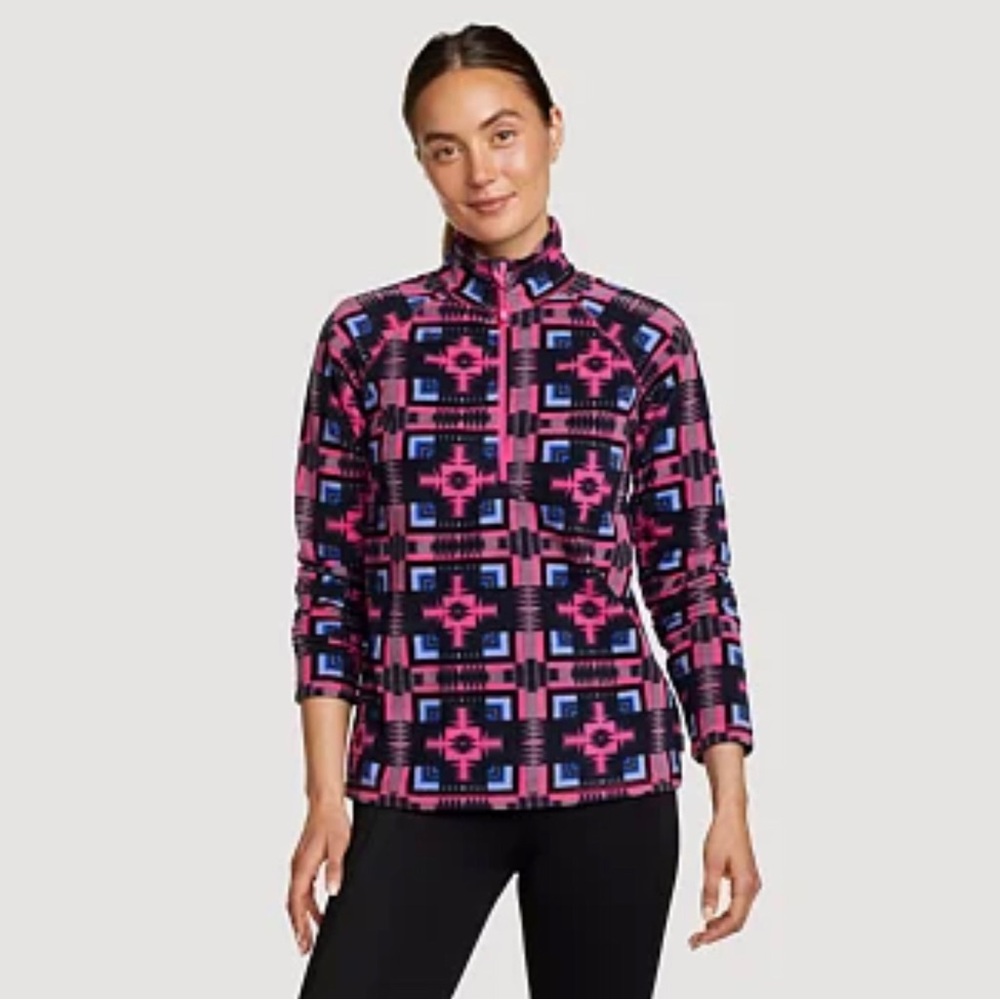 Eddie Bauer 1/4 Zipped Quest Fleece Geometric Patterned Pullover Size Medium